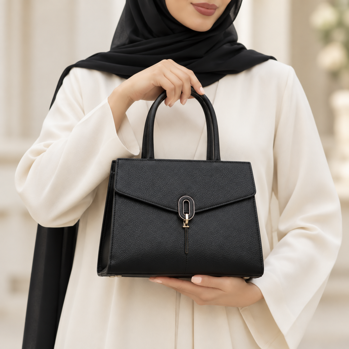 حقيبة كتف نسائية جلد بقري طبيعي بتصميم ماسي